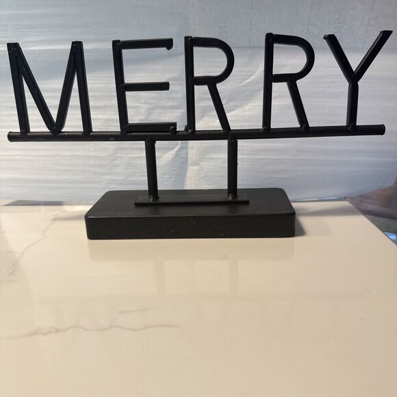 MERRY Christmas Decoration Metal Tabletop Decor NWT Mantle Desk Shelf Holidays - Picture 1 of 3
